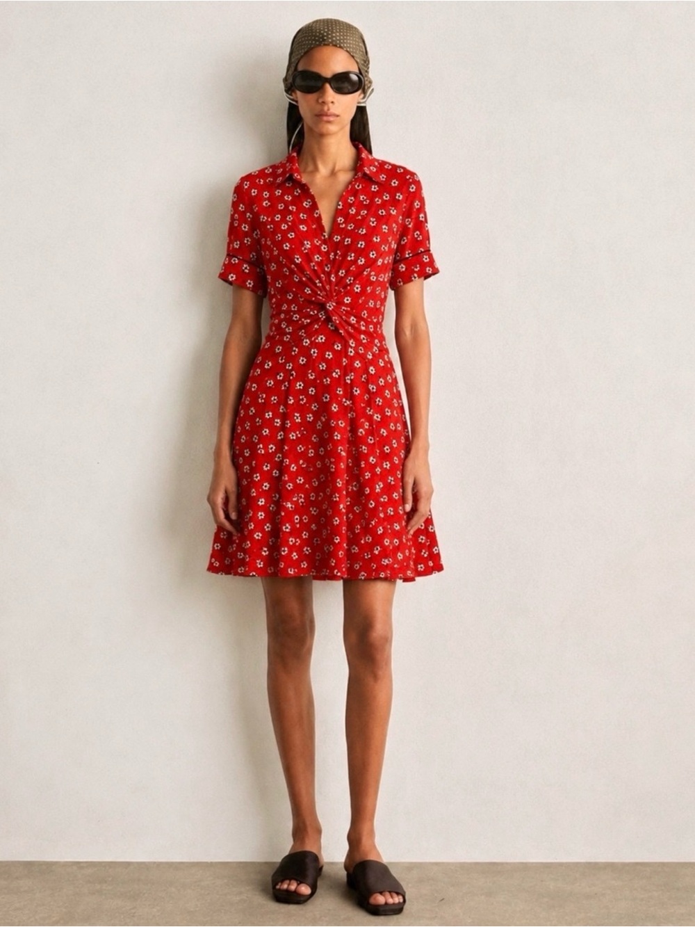 NWOT GANNI Red Floral Twist Front Mini Dress EU 34 / US 2-4